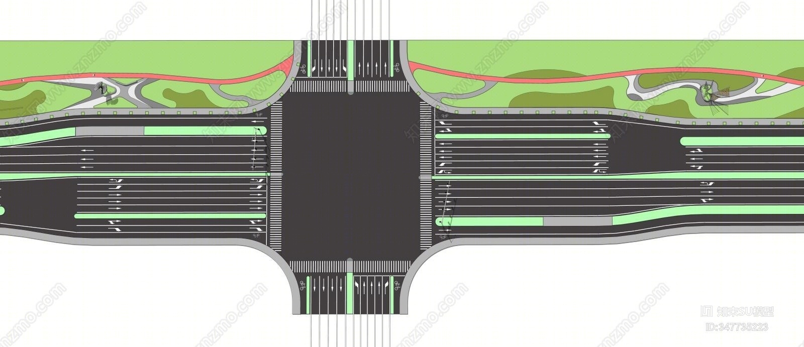 道路绿化景观SU模型下载【ID:347735223】