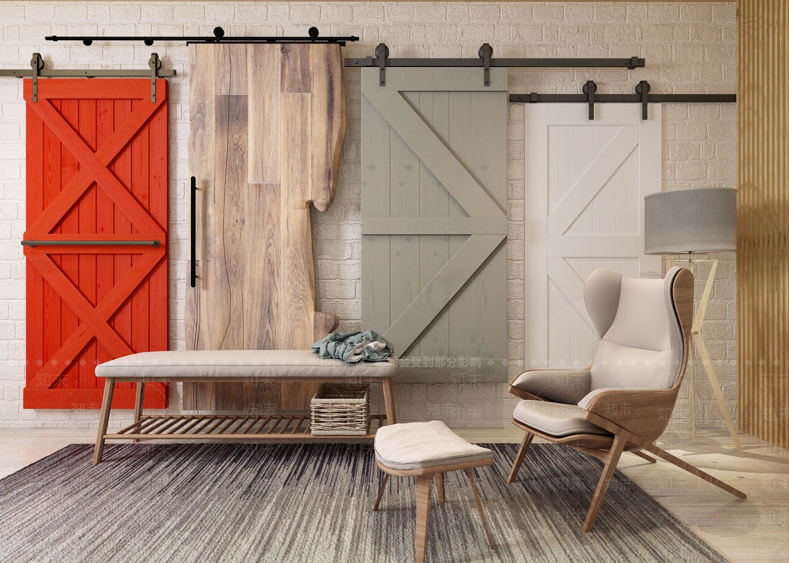 北欧谷仓门推拉门3D模型下载【ID:633828619】