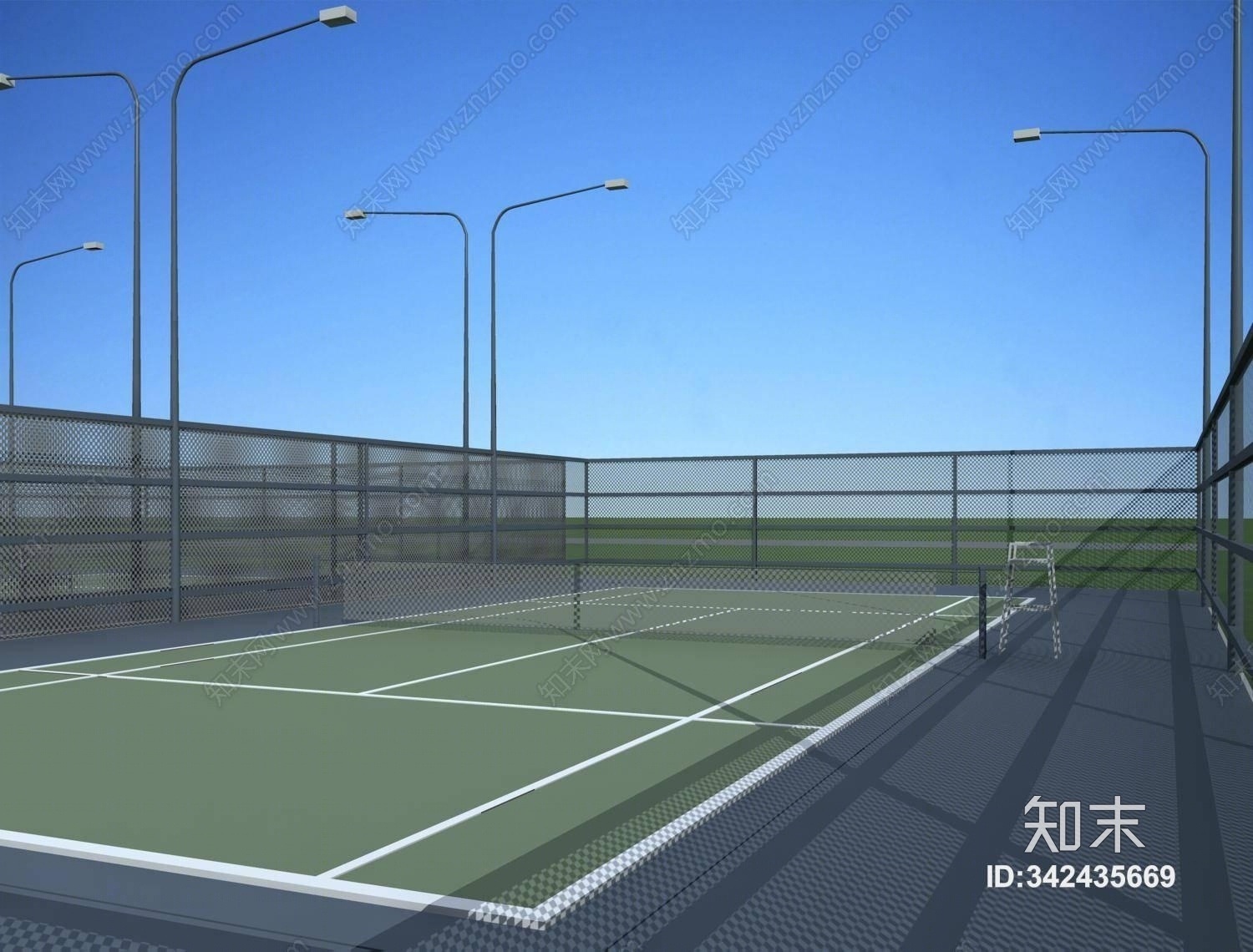 简欧室外网球场3D模型下载【ID:342435669】