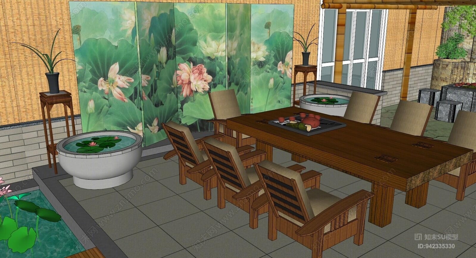 休闲茶社景观SU模型下载【ID:942335330】