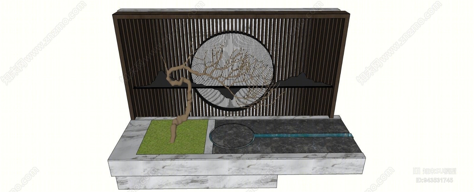 中式景墙树池SU模型下载【ID:943531745】
