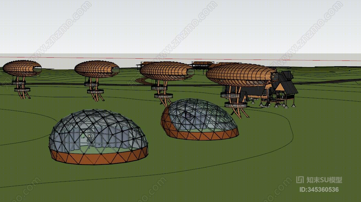 现代星空屋加地形SU模型下载【ID:345360536】