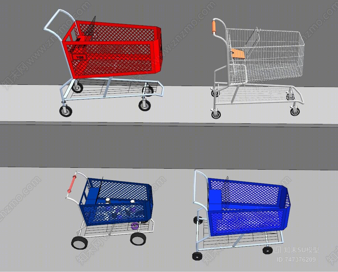 现代购物车SU模型下载【ID:747376209】