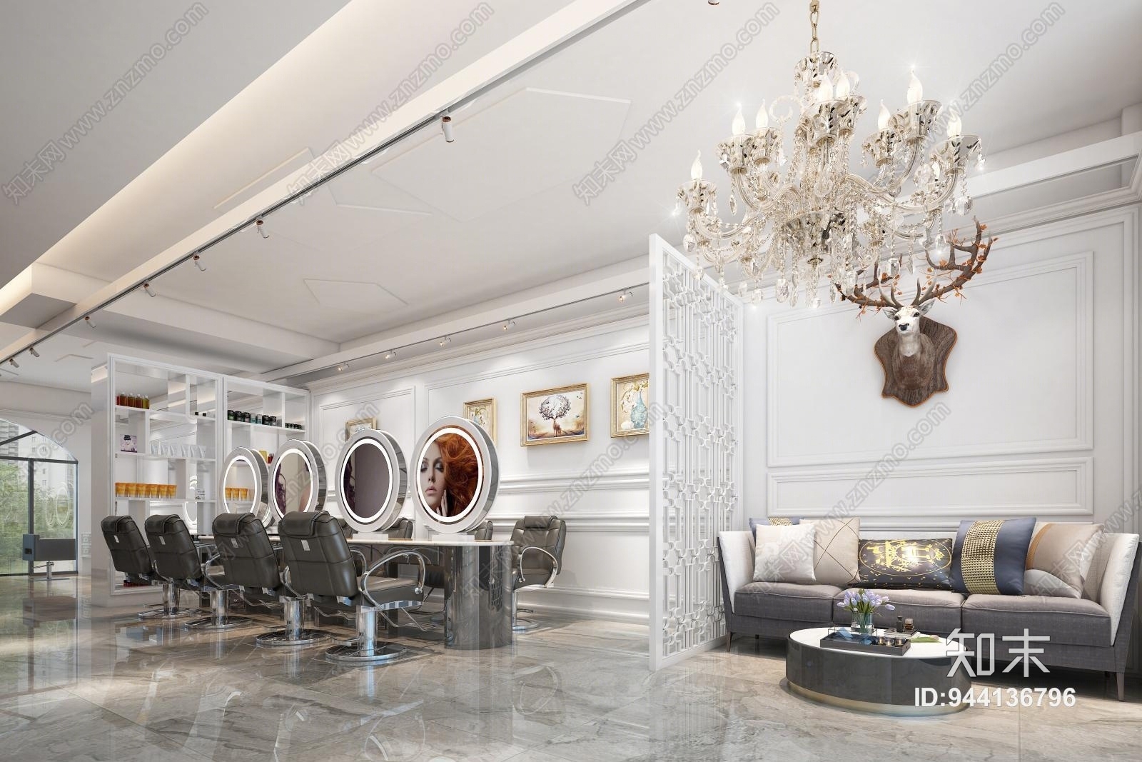 简欧理发店3D模型下载【ID:944136796】