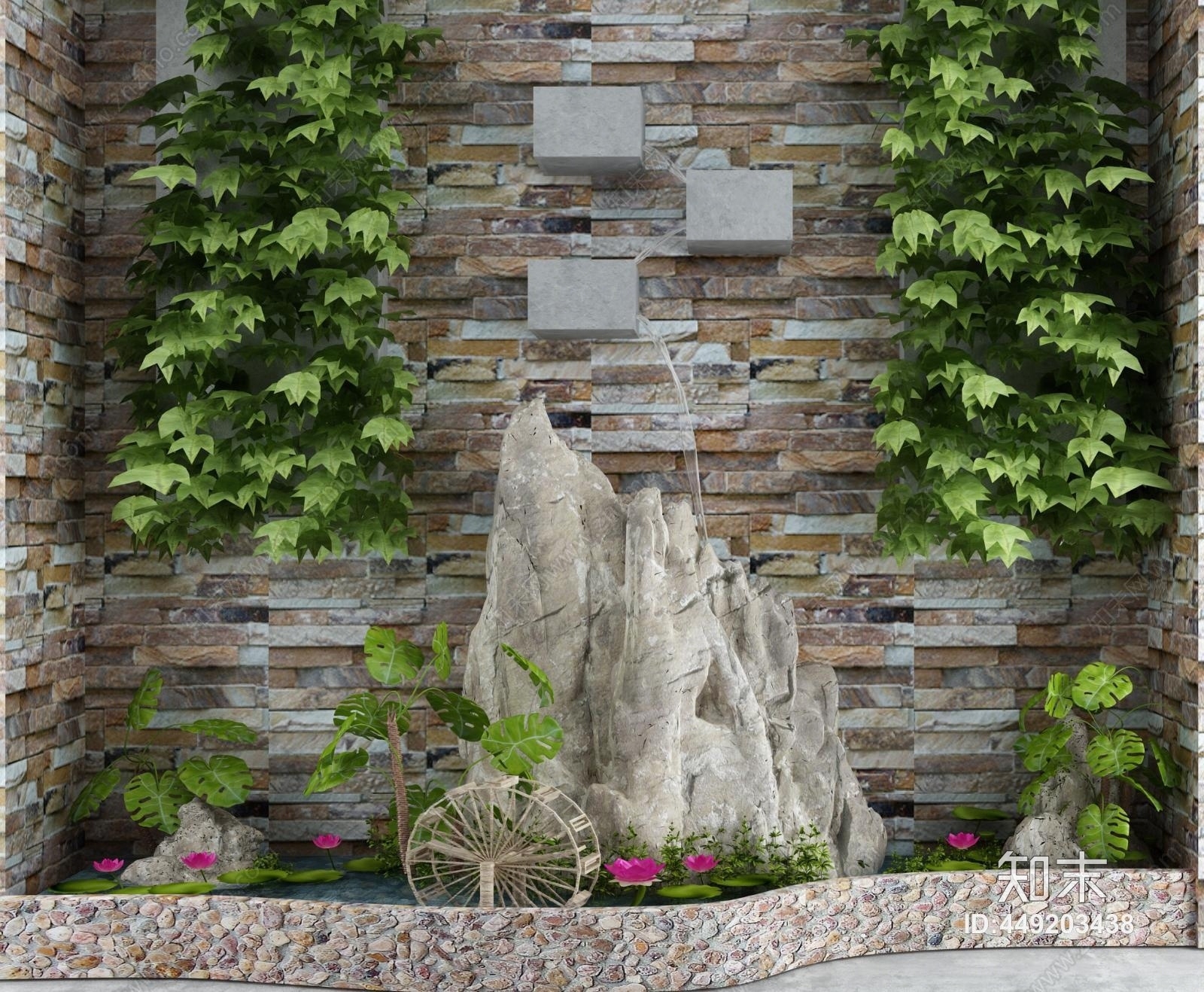新中式园林景观小品3D模型下载【ID:449203438】