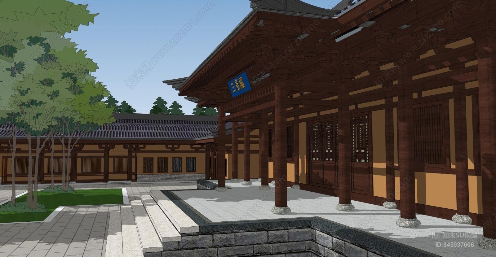 中式古建寺庙SU模型下载【ID:845937606】