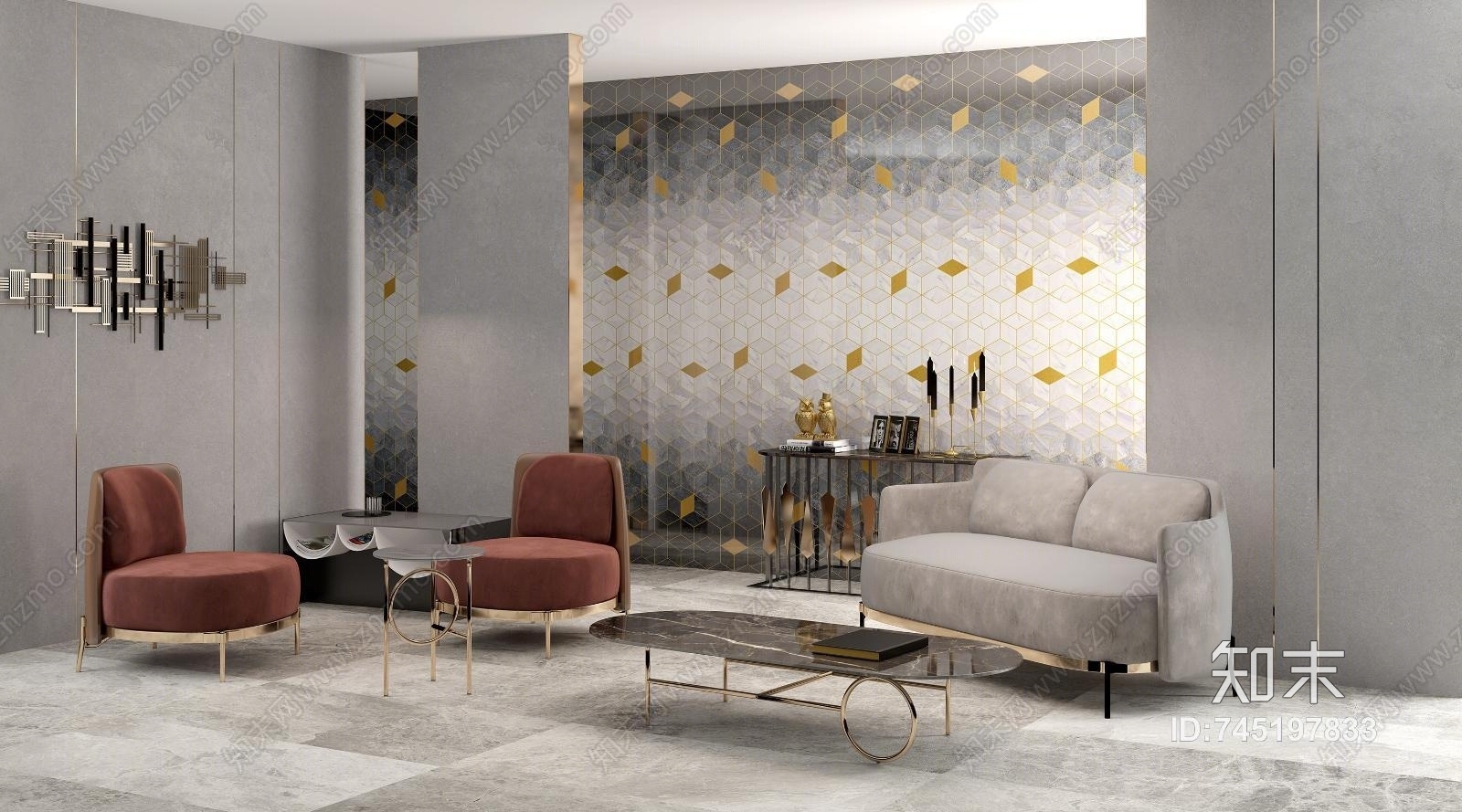 后现代整体客厅3D模型下载【ID:745197833】