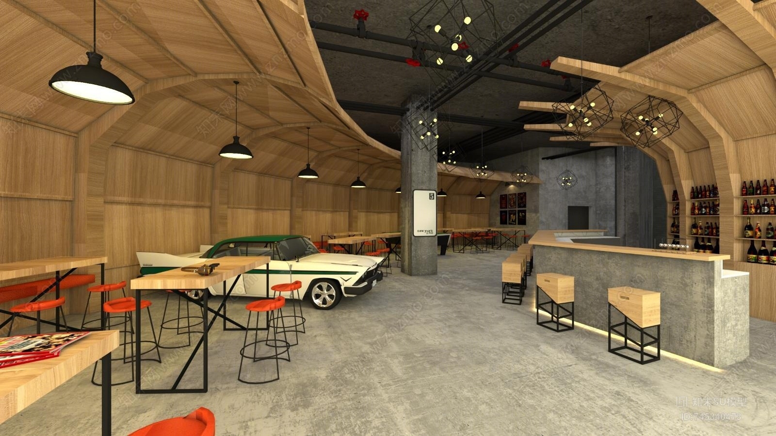 工业风格清吧SU模型下载【ID:745340473】