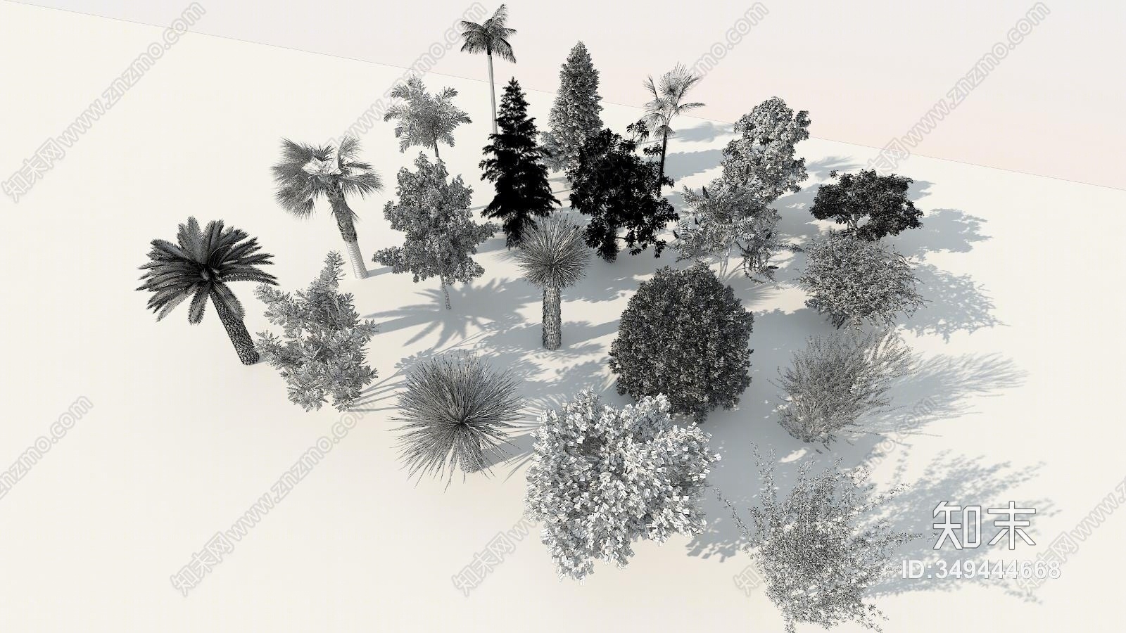 现代室外精品树木组合3D模型下载【ID:349444668】