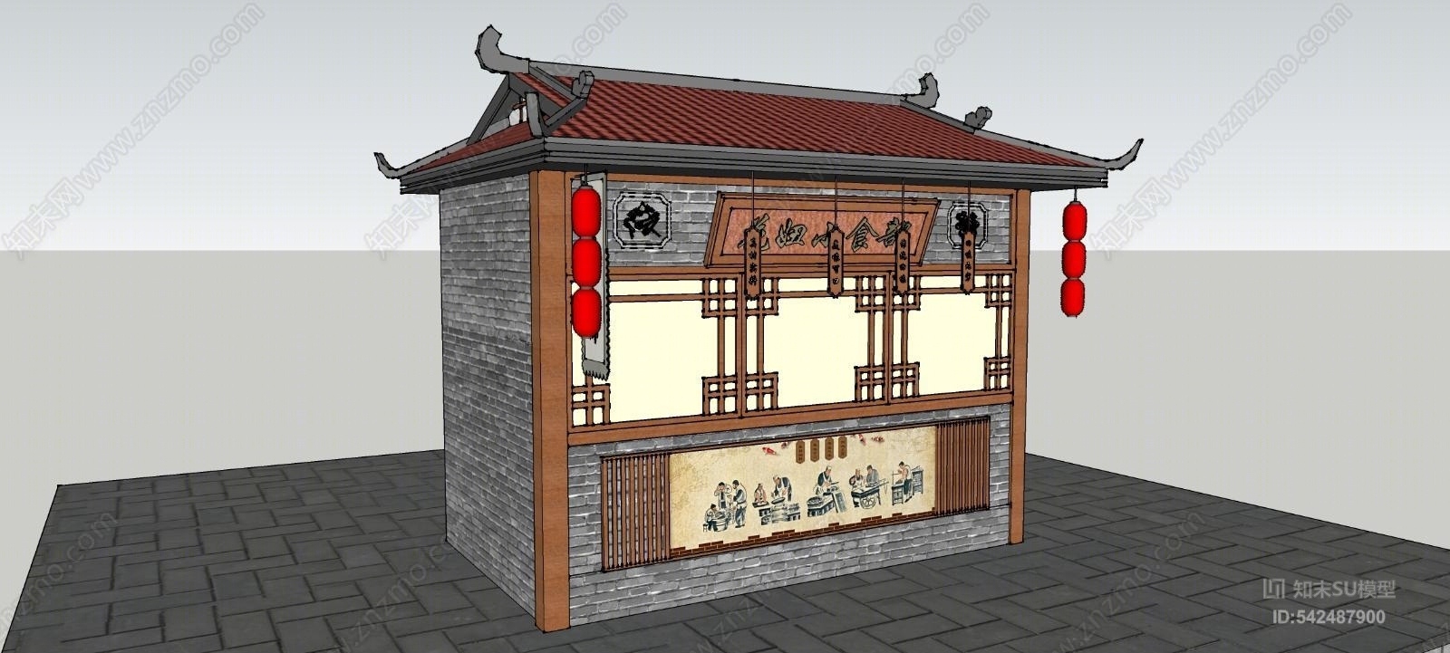 中式店铺摊位SU模型下载【ID:542487900】