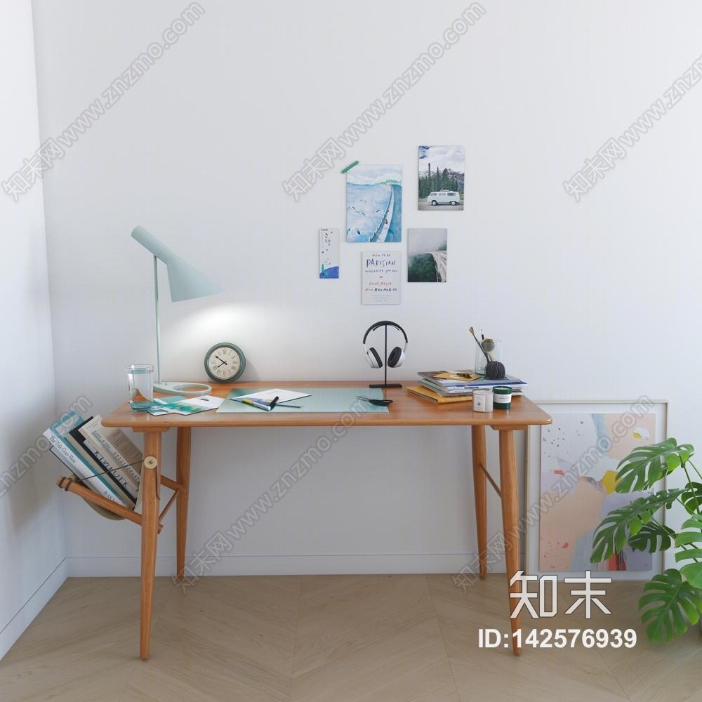 北欧书桌3D模型渲染效果图