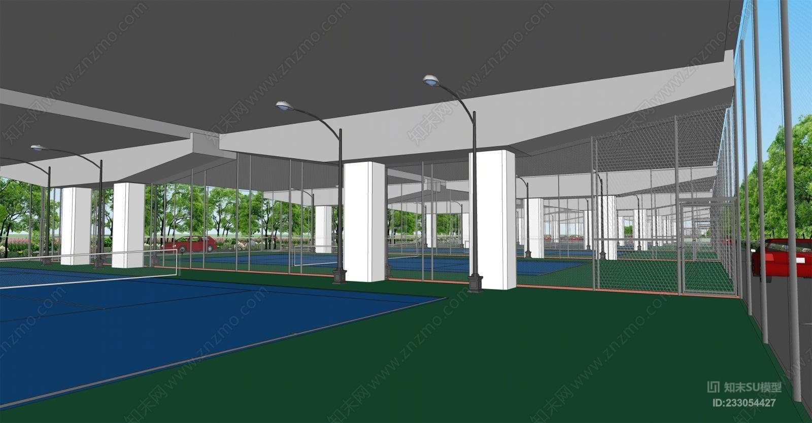 高架公路下的网球场尺子SU模型下载【ID:233054427】
