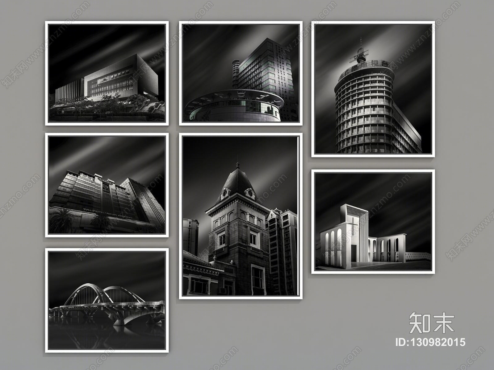 现代创意黑白相框画组合3D模型下载【ID:130982015】