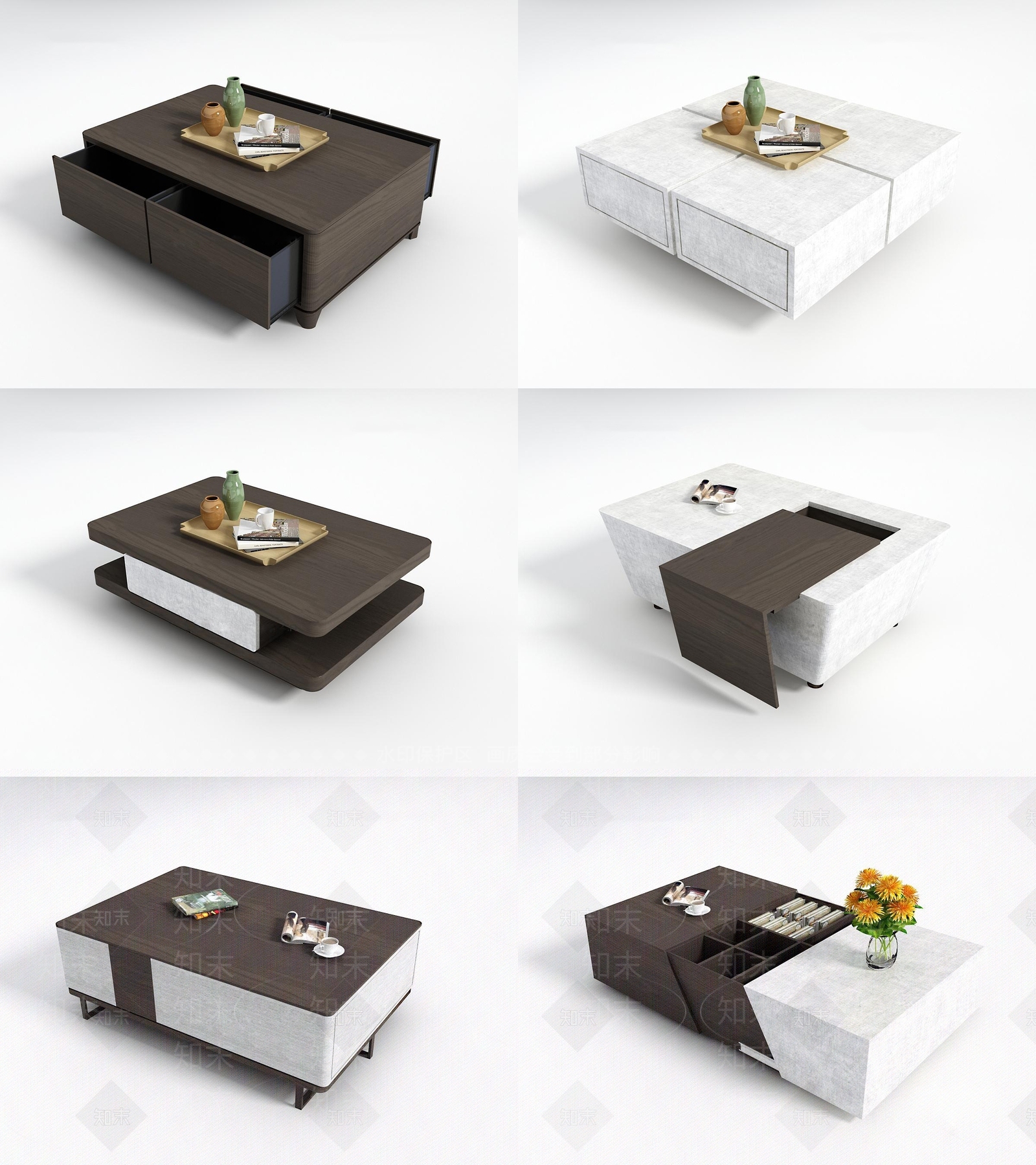 现代茶几茶具组合3D模型下载【ID:135272663】