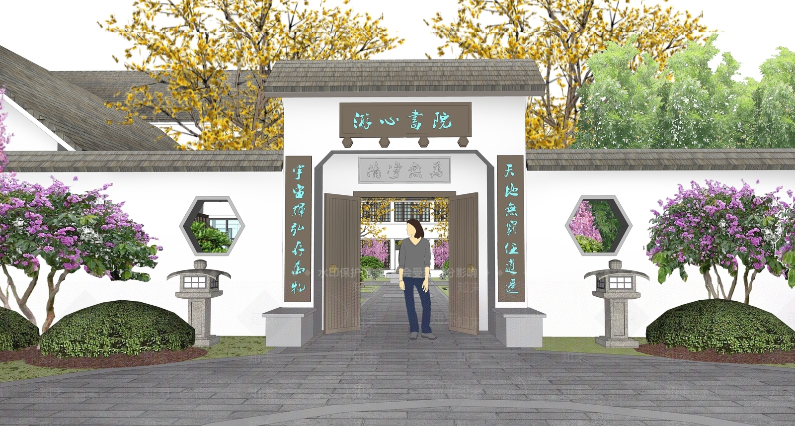 游心书院室外庭院设计SU模型下载【ID:132476212】