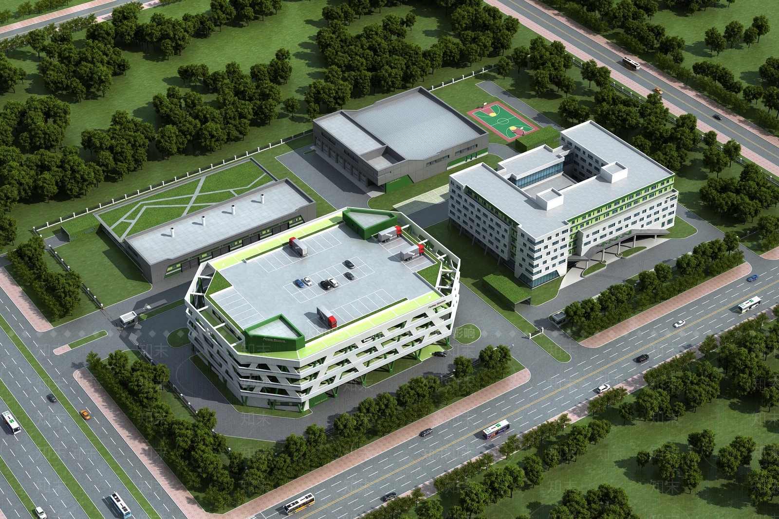 现代立体停车场停车楼3D模型下载【ID:535091949】