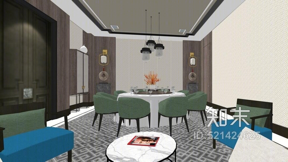 餐厅包房SU模型下载【ID:521424625】
