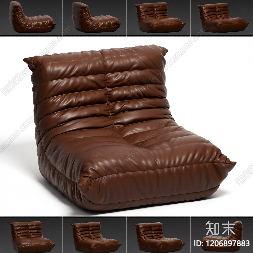 棕色软包沙发3D模型下载【ID:1206897883】