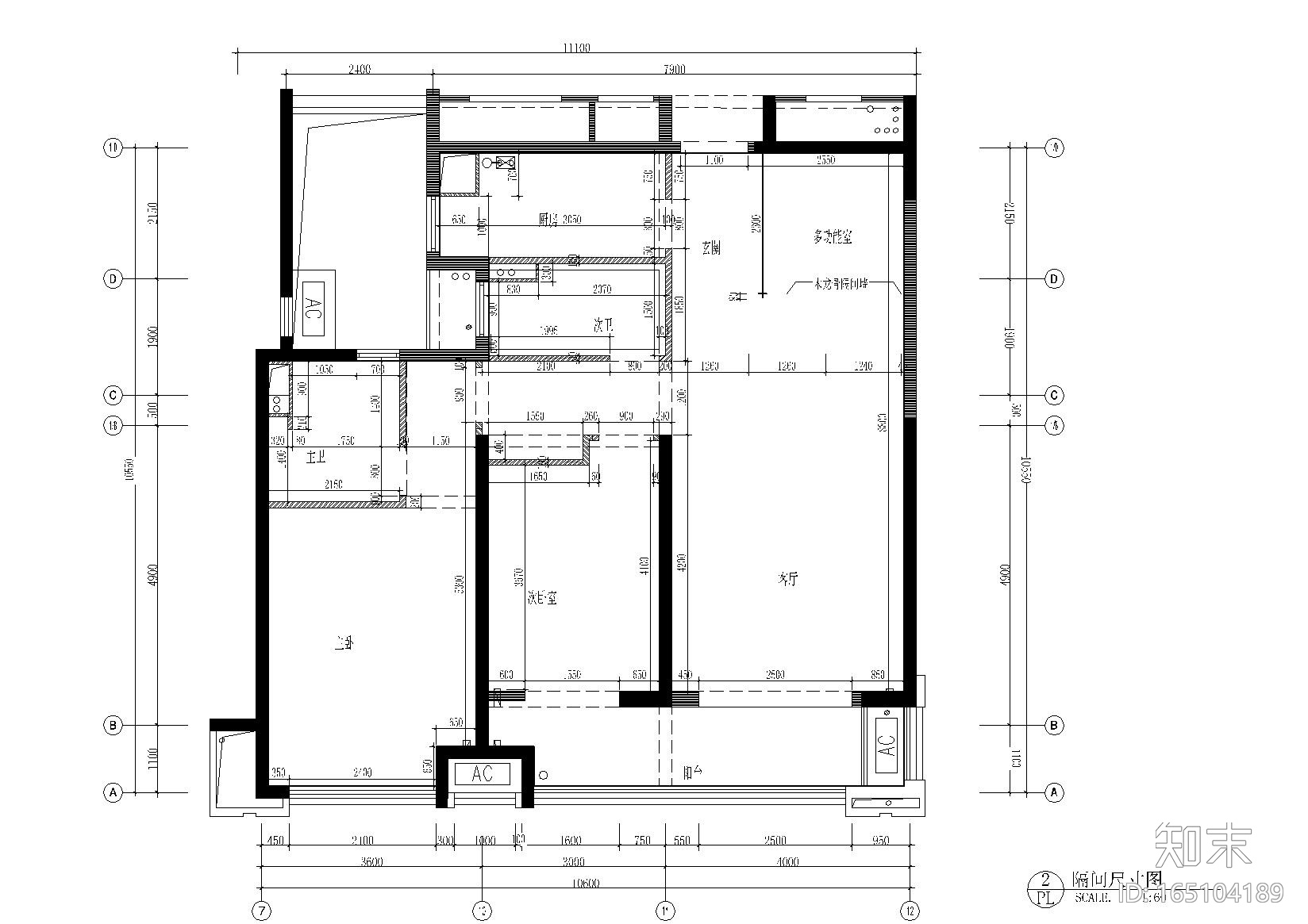 96㎡刚需D户型样板间施工图cad施工图下载【ID:165104189】