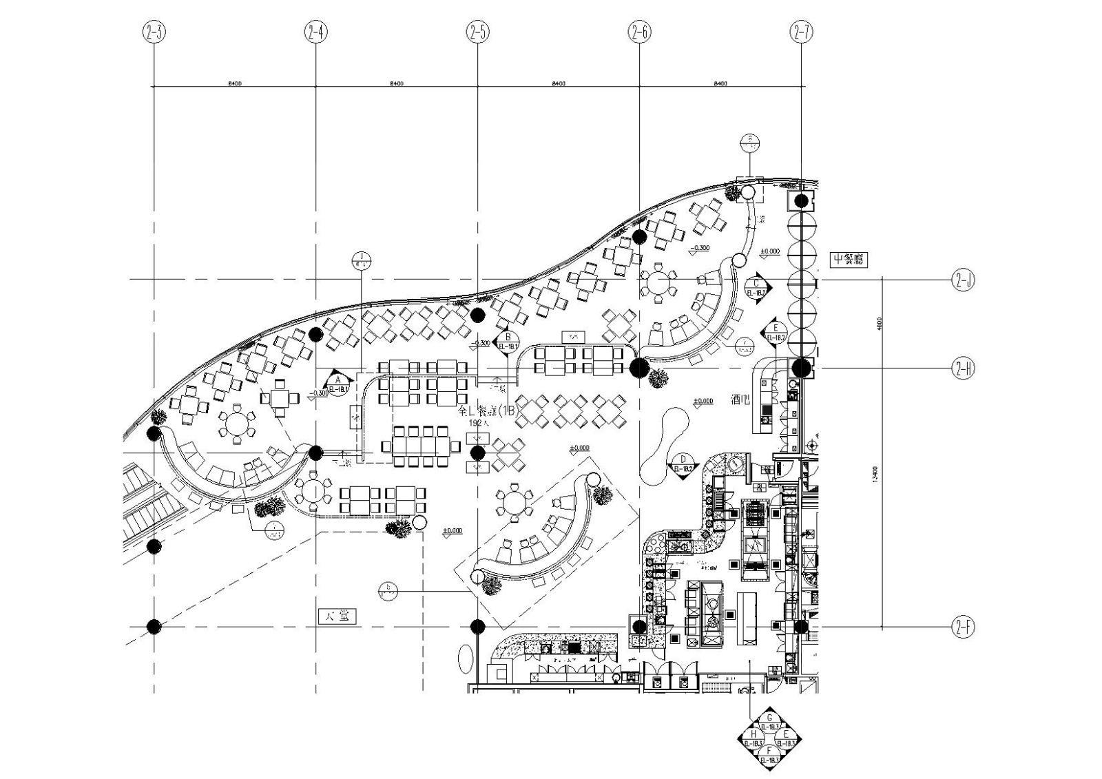 [北京]五星酒店一层全日餐厅装饰设计施工图cad施工图下载【ID:160423177】