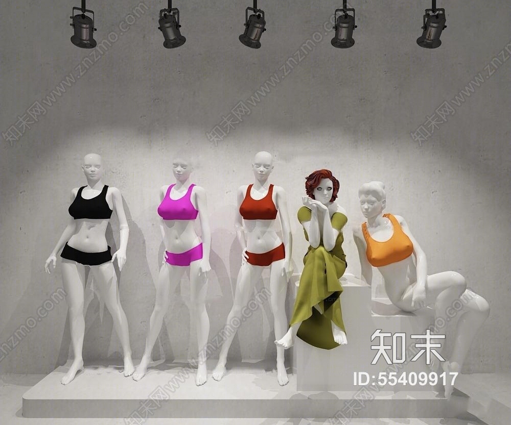 现代服装店女士内衣模特组合3D模型下载【ID:55409917】