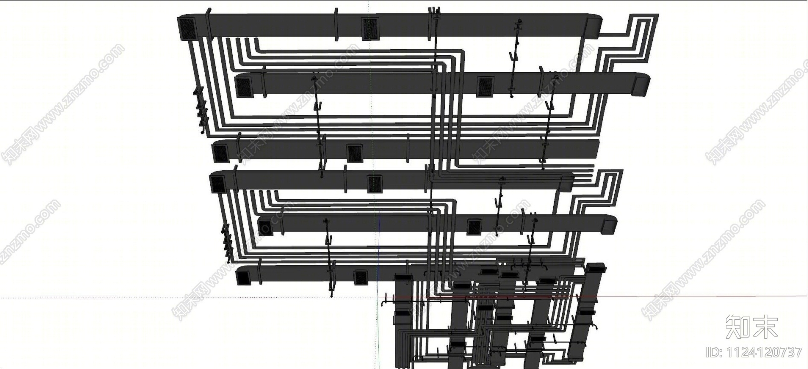 现代工业管道通风管道吊顶SU模型下载【ID:1124120737】