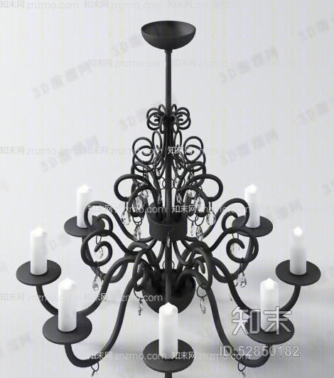 美式简约黑色铁艺吊灯3D模型下载【ID:52850182】