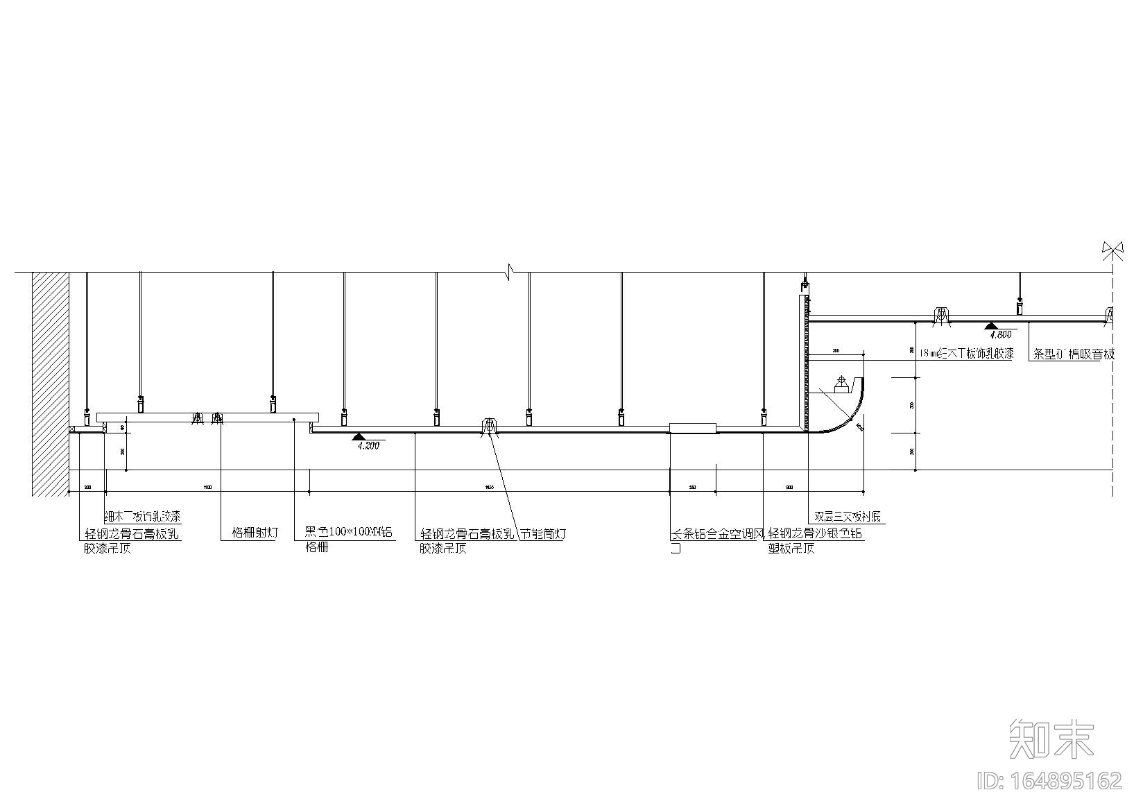 石膏角线，铝格栅、垂片等天花节点大样详图施工图下载【ID:164895162】