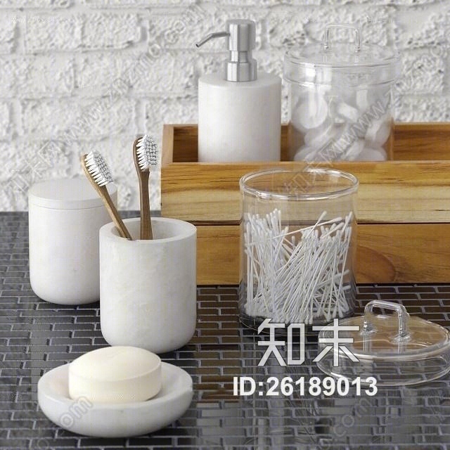 现代棉签香皂洗涤日用组合3D模型下载【ID:26189013】