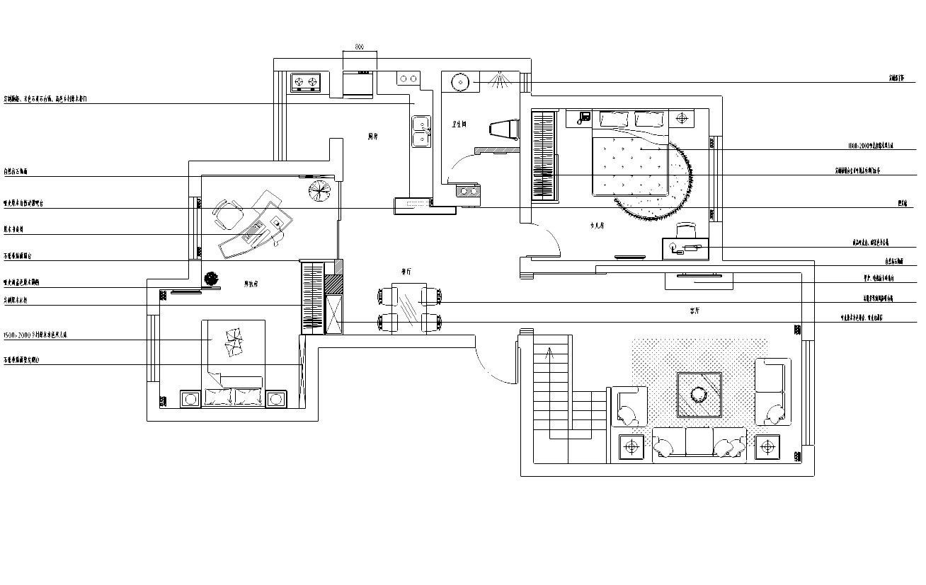 某东南亚风格住宅室内装修施工图（含效果图）cad施工图下载【ID:161700197】