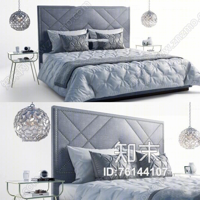 现代时尚双人床组合3D模型下载【ID:76144107】
