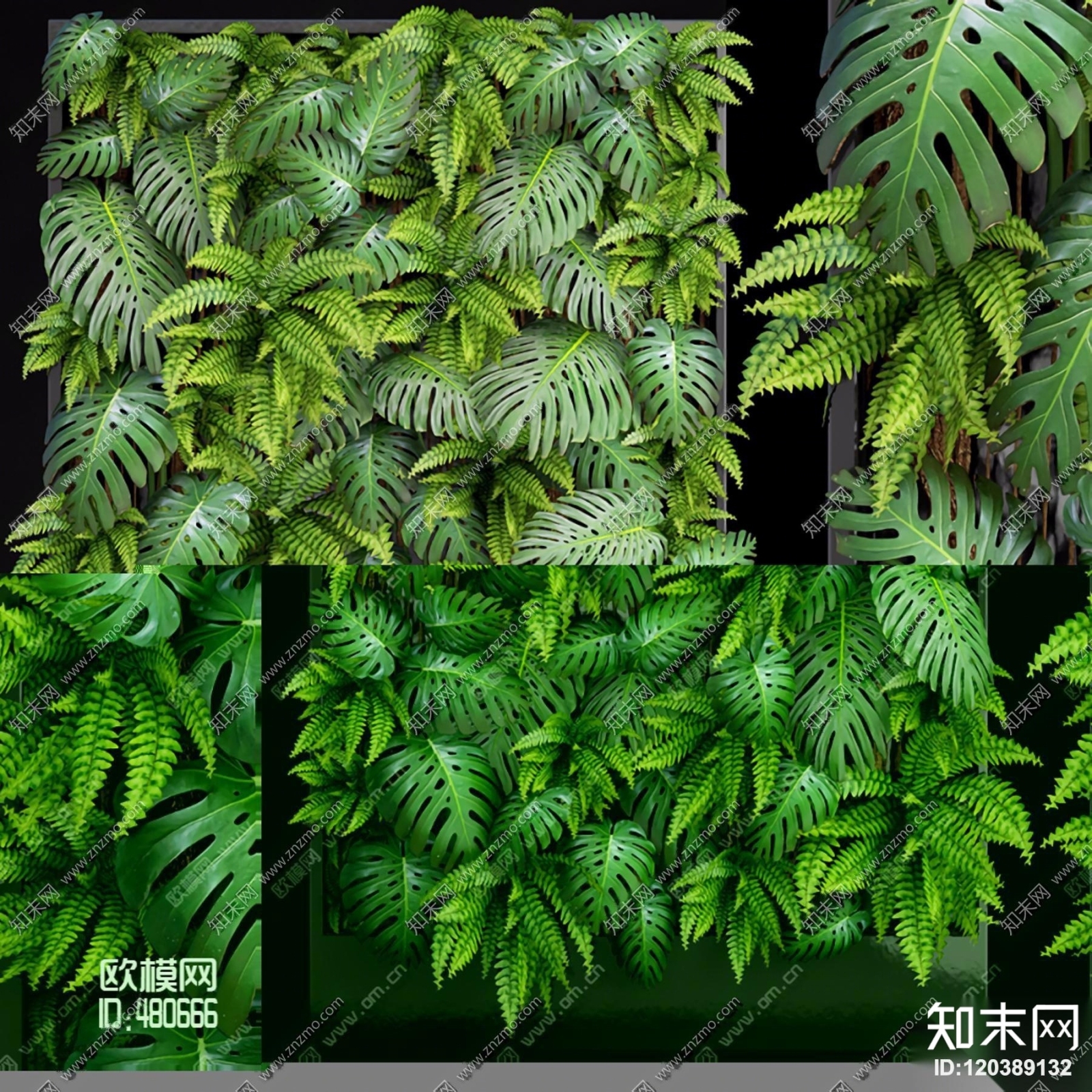 现代植物墙3D模型下载【ID:120389132】