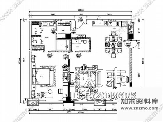 施工图绵阳5星温馨3居室客房室内设计CAD施工图(含效果图)施工图下载【ID:532019685】