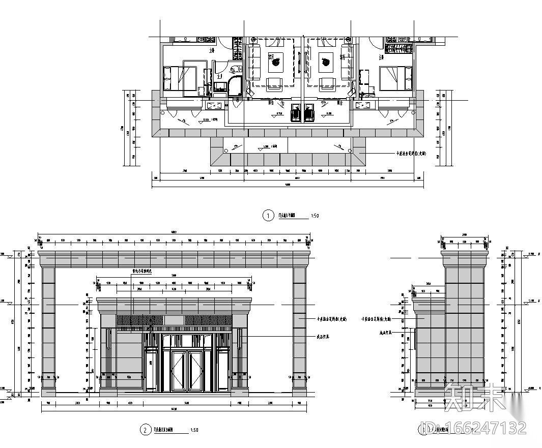 新古典风格大堂放大详图设计cad施工图下载【ID:166247132】