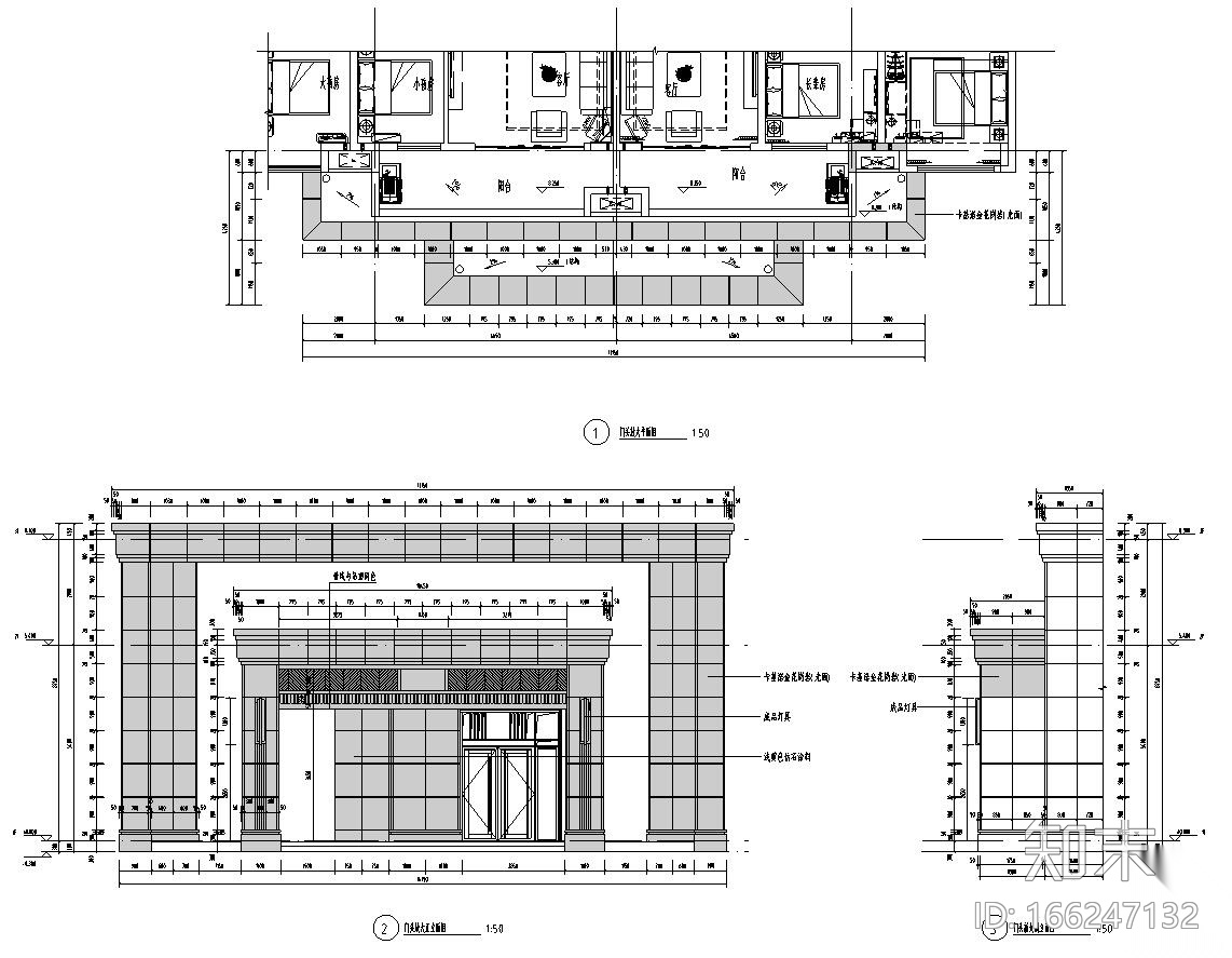 新古典风格大堂放大详图设计cad施工图下载【ID:166247132】