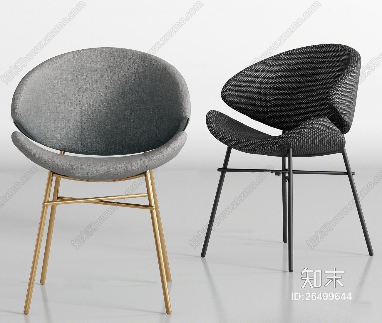 现代金属布艺单椅组合3D模型下载【ID:26499644】