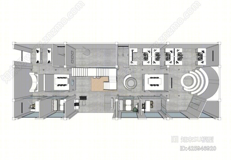 现代简约办公室室内设计SU模型下载【ID:425946920】