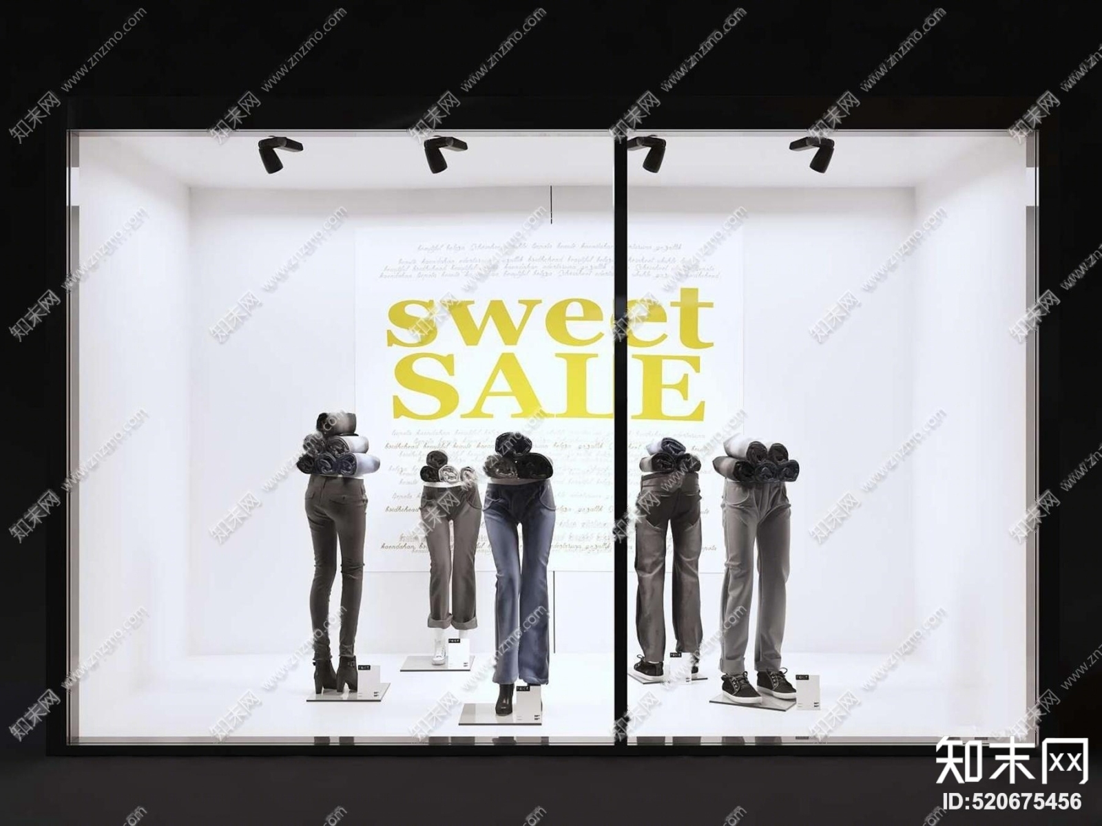现代服装模特橱窗组合3D模型下载【ID:520675456】