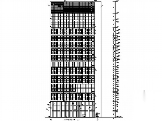 [深圳]十九层现代风格办公楼建筑施工图（经典立面）cad施工图下载【ID:167507101】