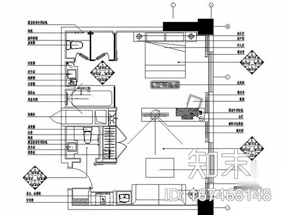 [重庆]现代简约四星级酒店商务套房装修施工图cad施工图下载【ID:167468148】