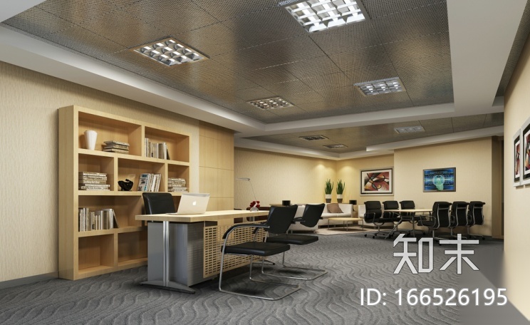 某汽车现代风格办公室设计施工图（含效果图)cad施工图下载【ID:166526195】
