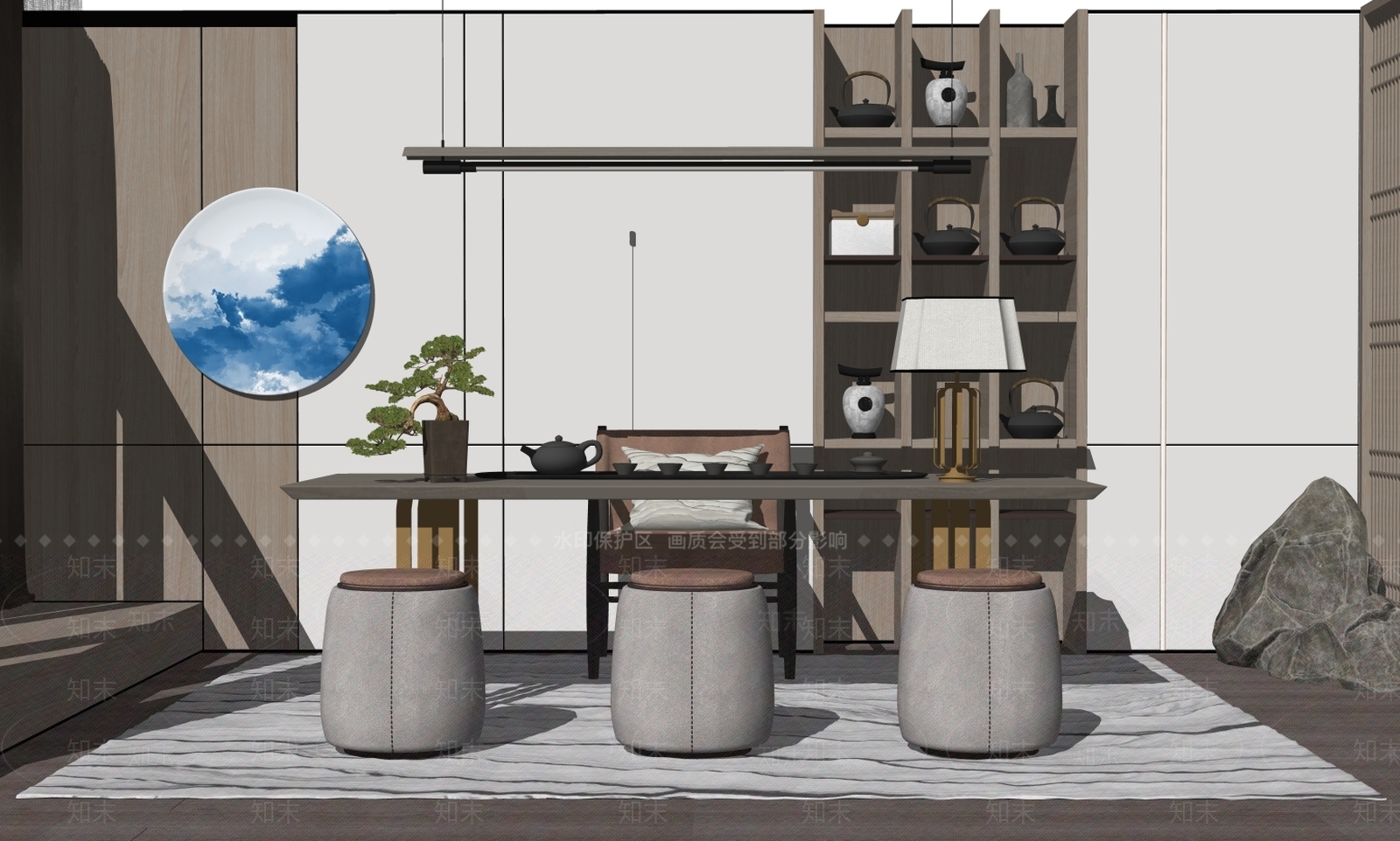 新中式家居茶室SU模型下载【ID:179328282】