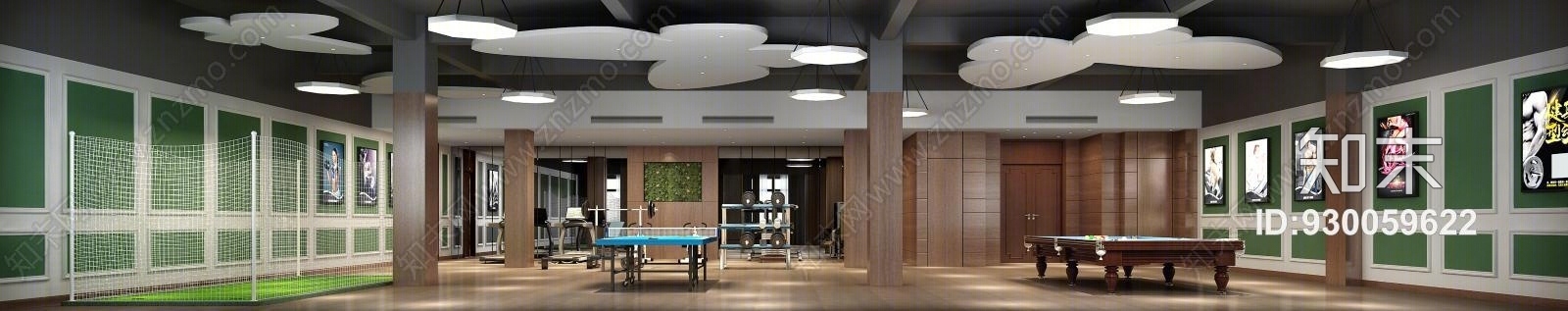 现代健身房室内高尔夫3D模型下载【ID:930059622】