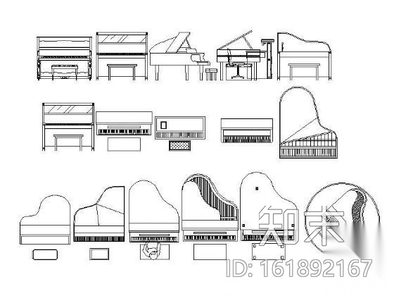 钢琴平立面图块cad施工图下载【ID:161892167】