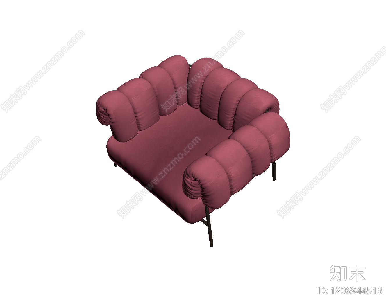 红色绒面沙发3D模型下载【ID:1206944513】