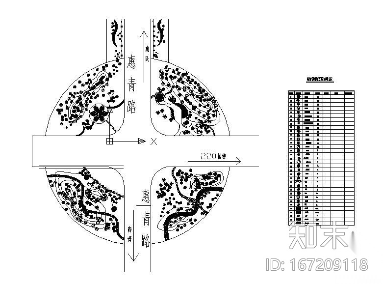 某道路十字路口绿化图cad施工图下载【ID:167209118】