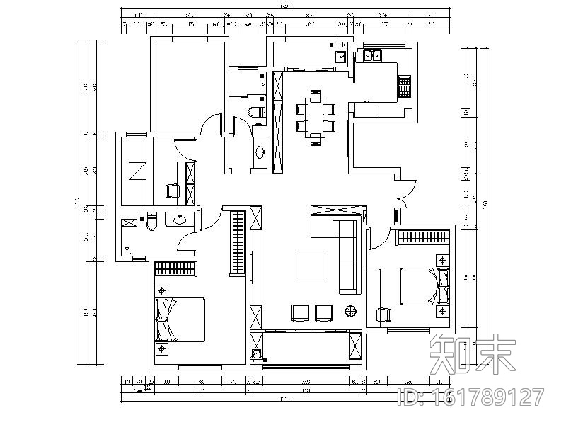 [山东]现代简约三居室设计施工图（含效果图）施工图下载【ID:161789127】