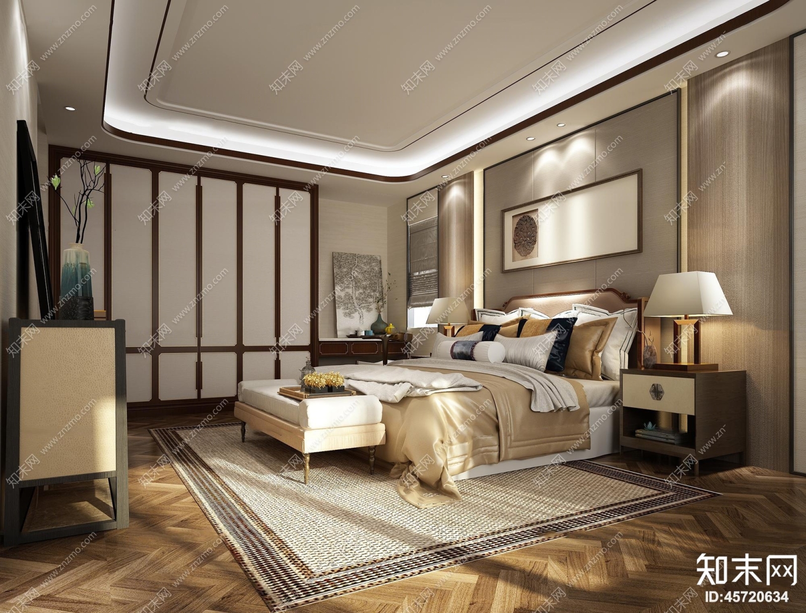 中式卧室3D模型下载【ID:45720634】
