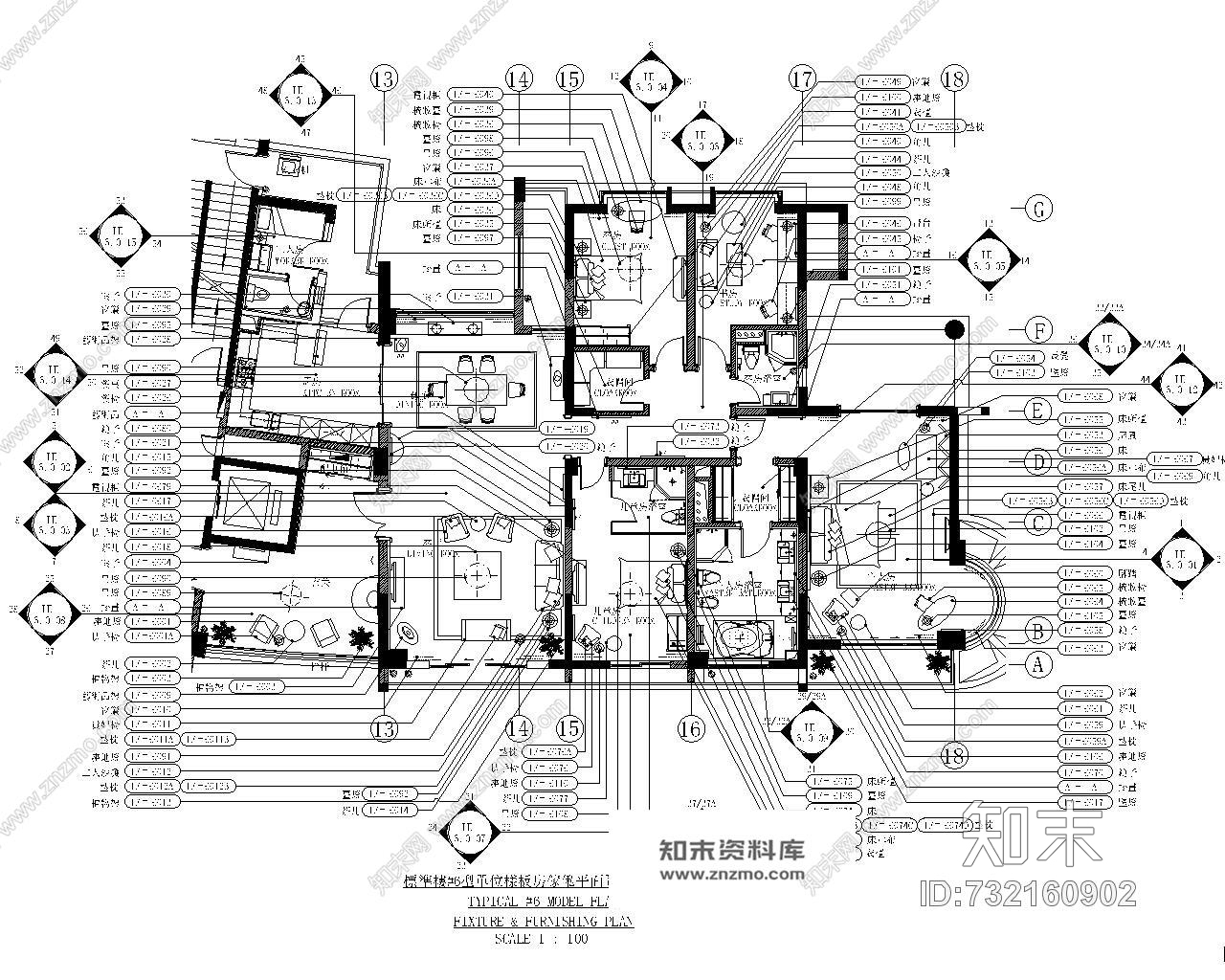 梁志天-杭州錢江新城D3戸型美式风格样板房cad施工图施工图下载【ID:732160902】