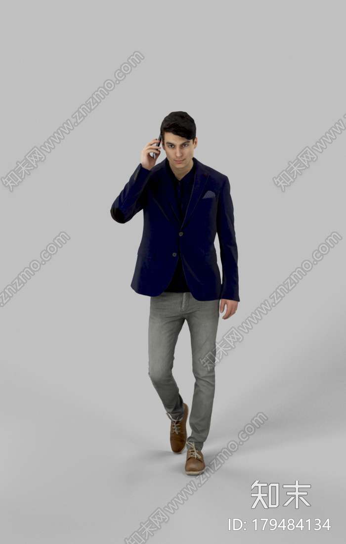 步行姿态打电话的男子CG模型下载【ID:179484134】